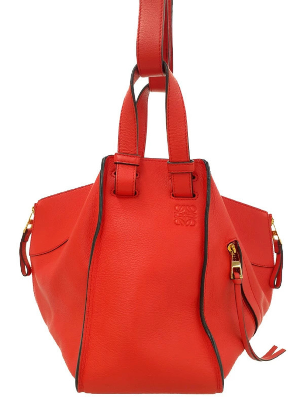 Loewe Hammock Bag grained calfskin zipper embossed Anagram Red